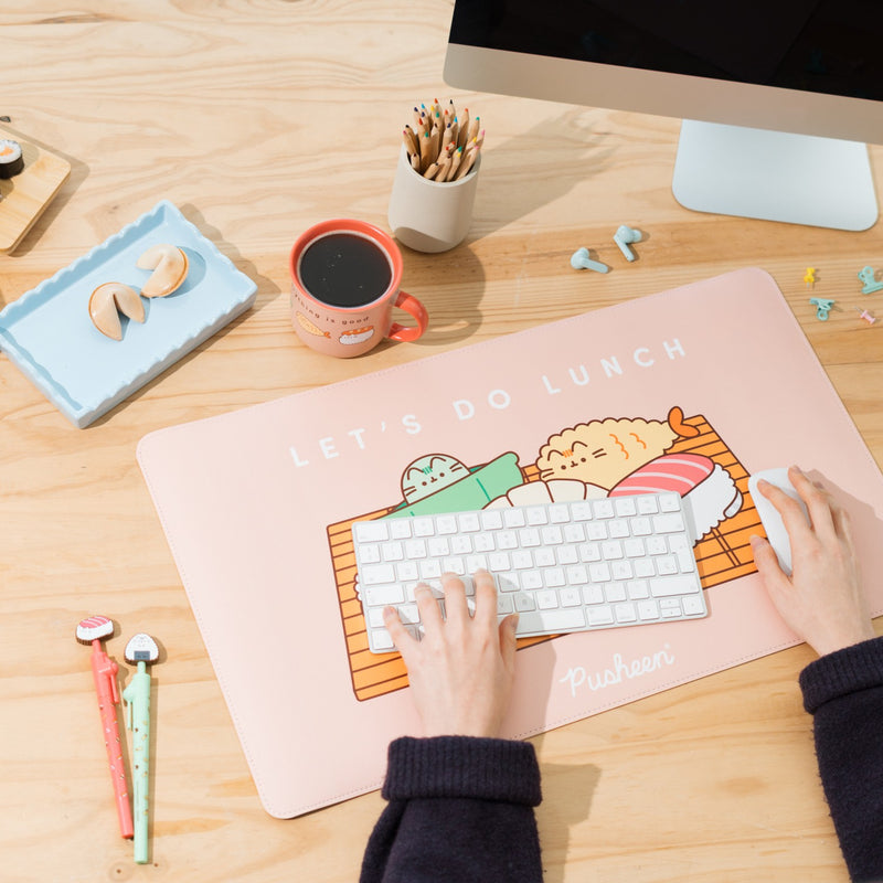 Pusheen Sushi Roll XL Vegan Leather Desk Mat packaging view