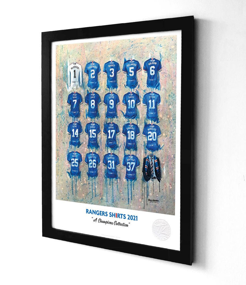 Rangers FC Champions Shirts A3 collectible from Terry Kneeshaw Art