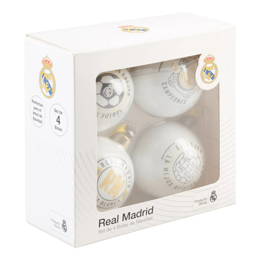 Real Madrid Set of 4 Glass Christmas Baubles 6.5 cm