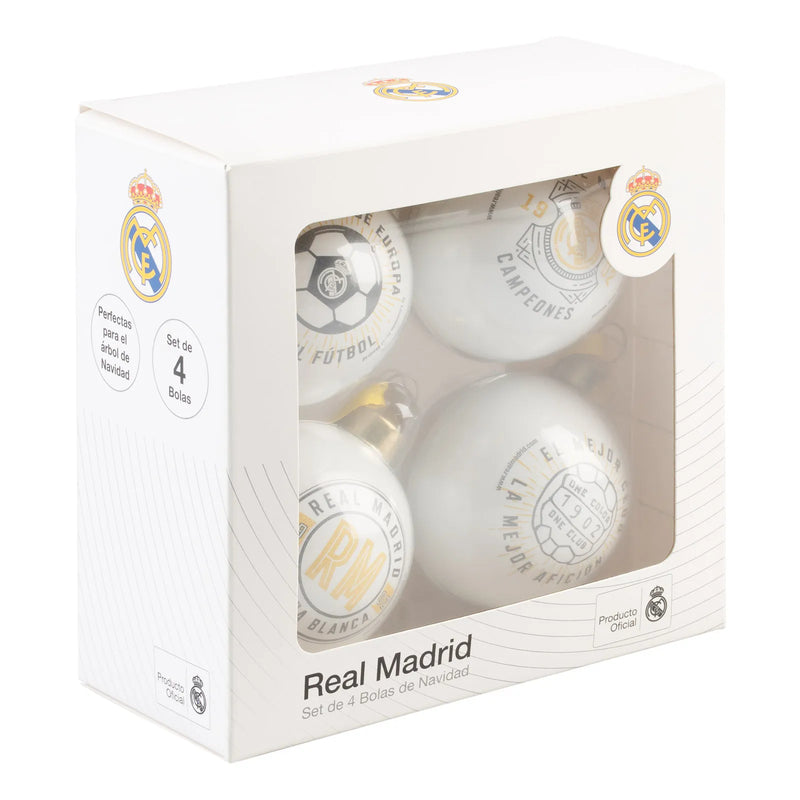 Real Madrid Set of 4 Glass Christmas Baubles 6.5 cm