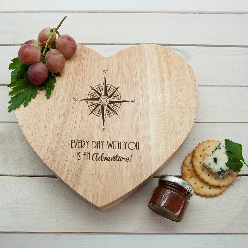 Personalised Romantic Compass Heart Cheese Board