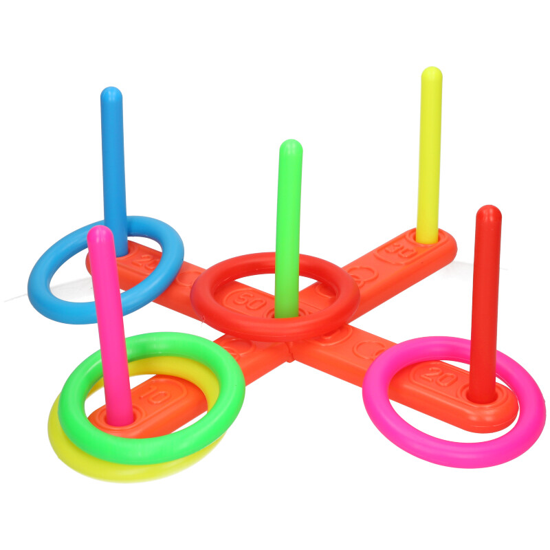 PLASTIC HOOP RING QUOITS TOSS TOSSING GAME SET SUMMER OUTDOOR FUN FAMILY KIDS, side angle