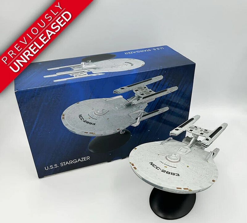 U.S.S. Stargazer NCC-2893 XL Edition Starship Ship Model Die Cast Starship SSSUK631 (Eaglemoss / Star Trek), in display