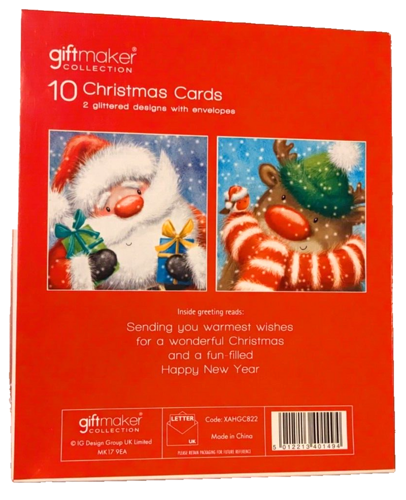 Giftmaker Pack 10 Square Christmas Cards 2 Designs Traditional Cute Festive Eco, alternate view