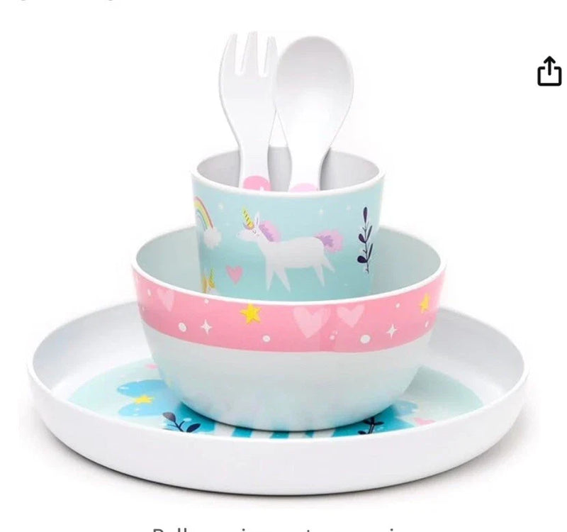 Unicorn Magic 5 Piece Kids Toddlers Cup Bowl Plate Cutlery Set, alternate view