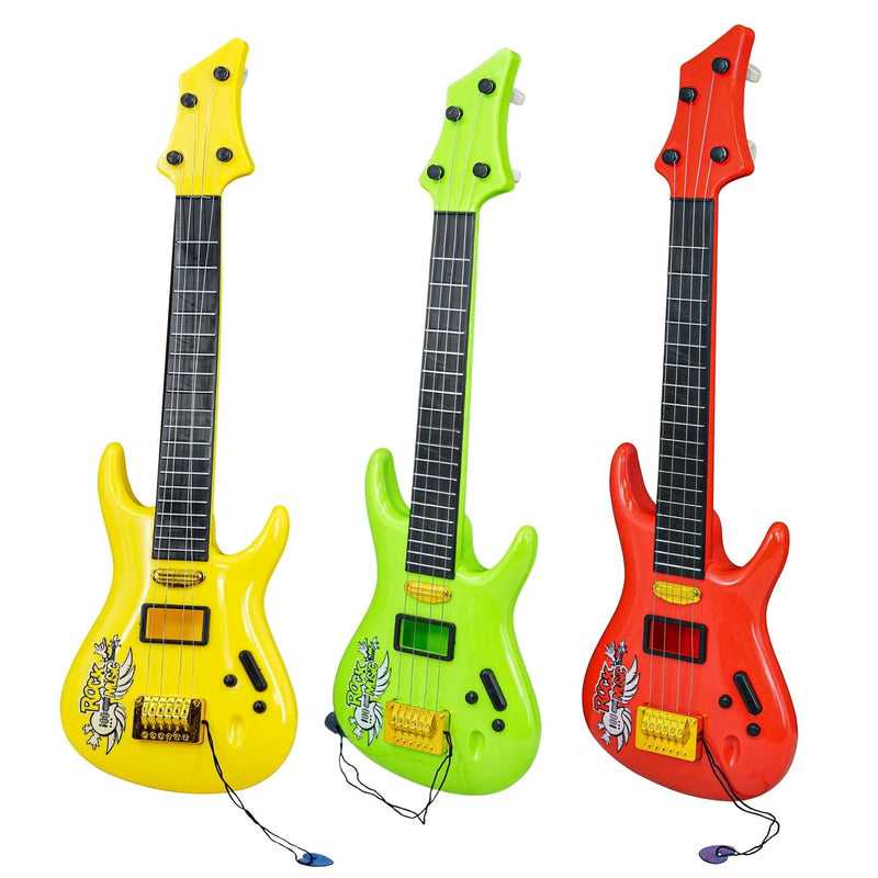 Kids Rock Guitar Toy – 4-String Musical Instrument (3 Assorted Colours) | Ages 3+, side angle