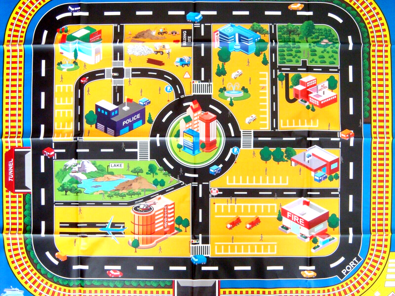 Giant City Playmat Road Train Layout Car Mat Boys Toy Playmat Kids City Playmat, alternate view
