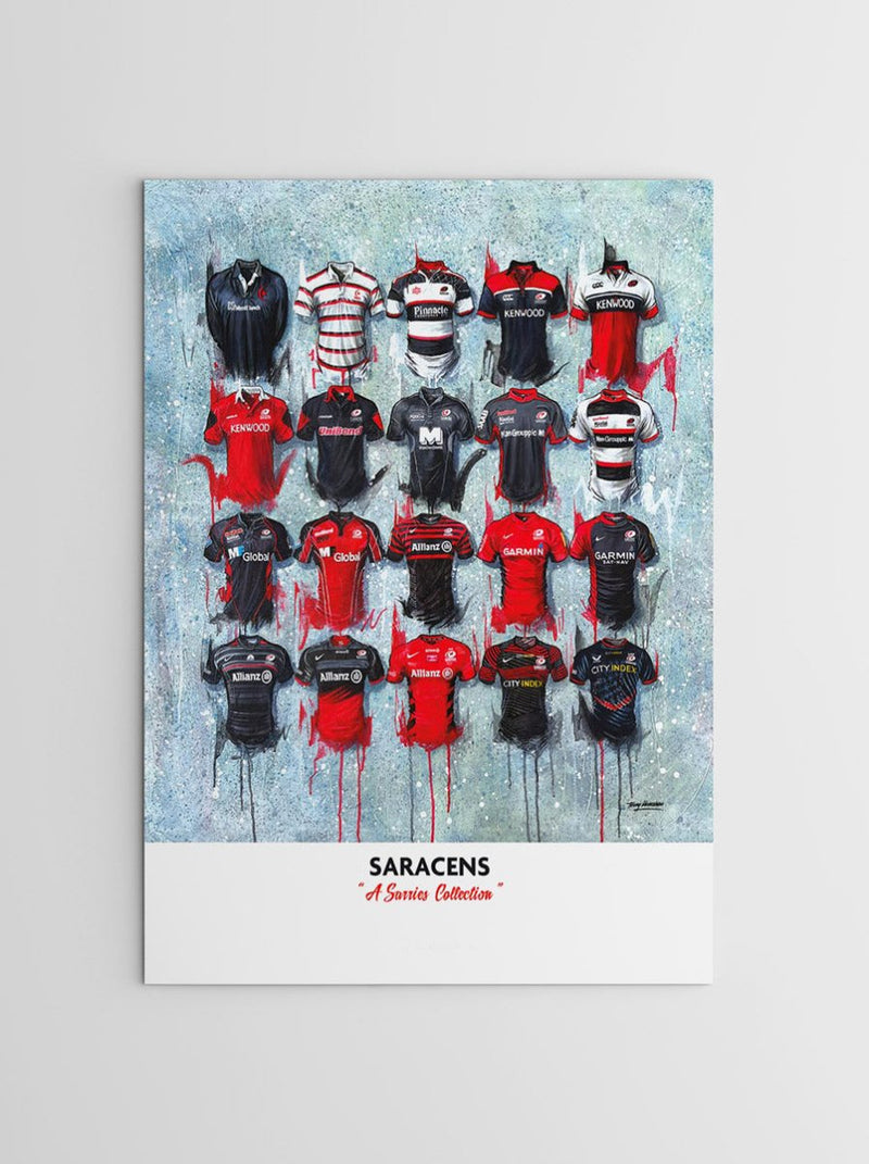 Saracens FC Shirts - A2 Signed Limited Edition Prints, close-up detail