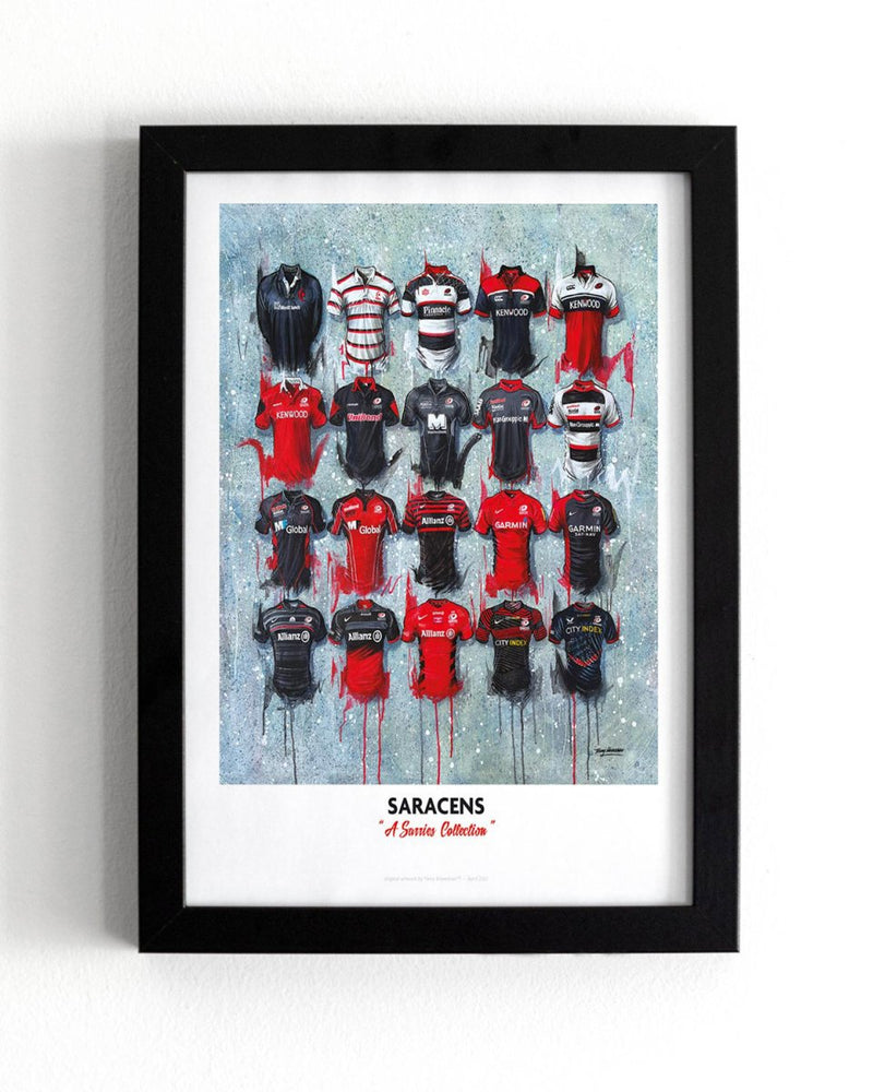 Saracens FC Shirts - A2 Signed Limited Edition Prints, side angle
