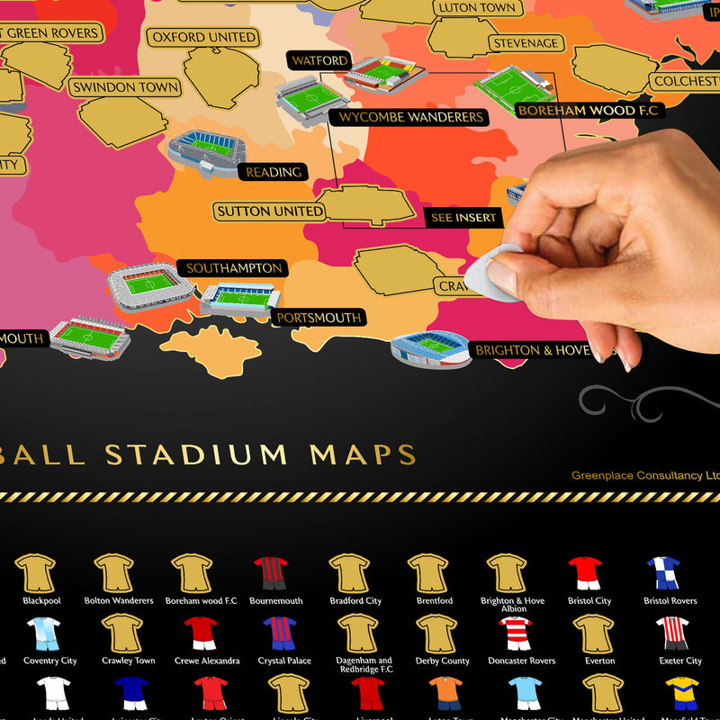 England Football Stadium Scratch-Off Map 25/26, side angle