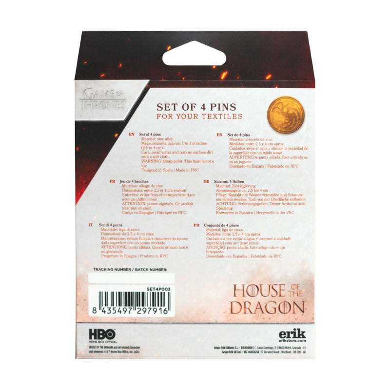 Game of Thrones House of the Dragon Set of 4 Pins