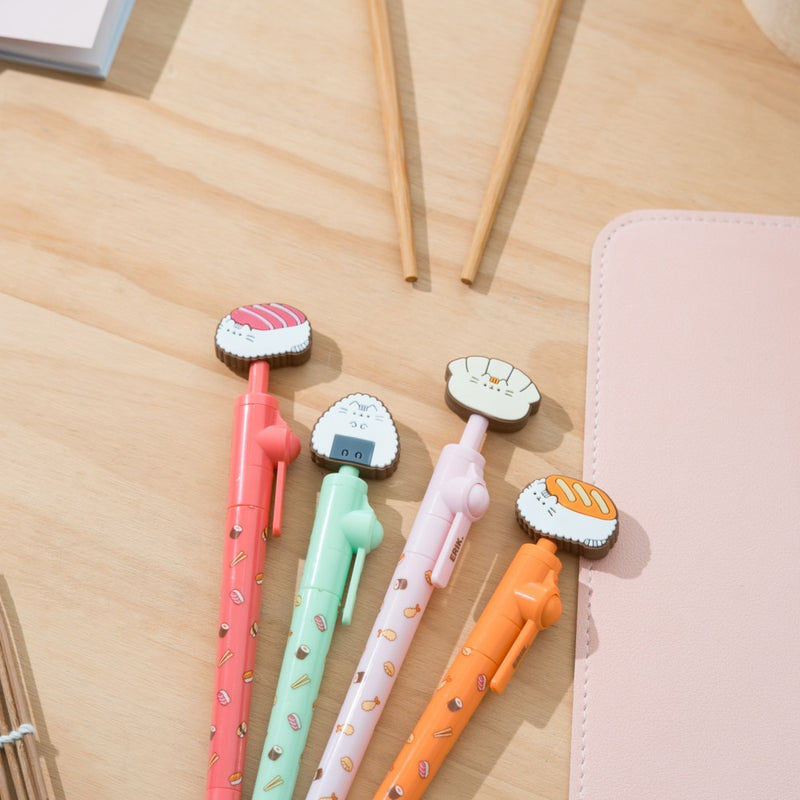 Set of 20 Pusheen Sushi Roll Rotating Topper Pens side angle