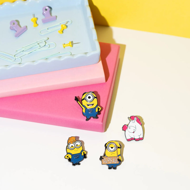 Minions Enamel Pin Badge Set of 4 with Butterfly Clasps side angle