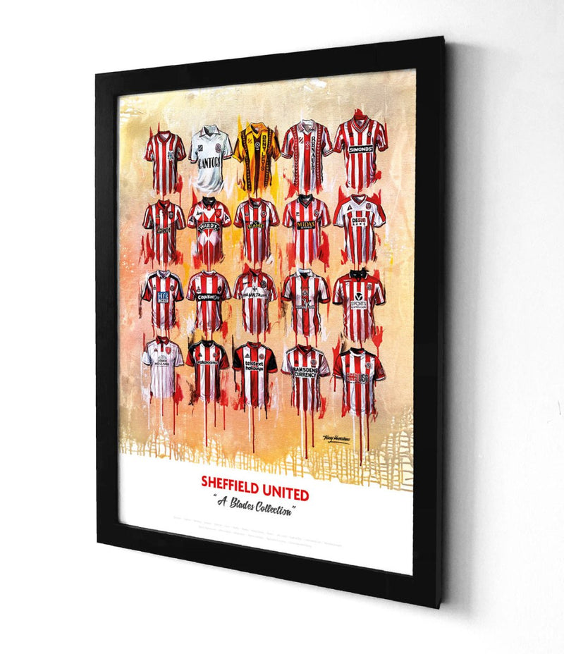 Sheffield United FC Shirts - A2 Signed Limited Edition Prints, side angle