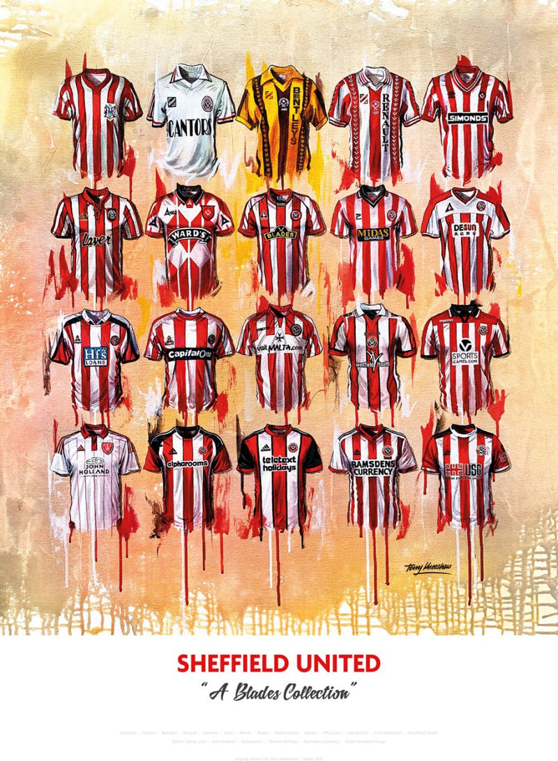 Sheffield United FC Shirts - A2 Signed Limited Edition Prints collectible from Terry Kneeshaw Art