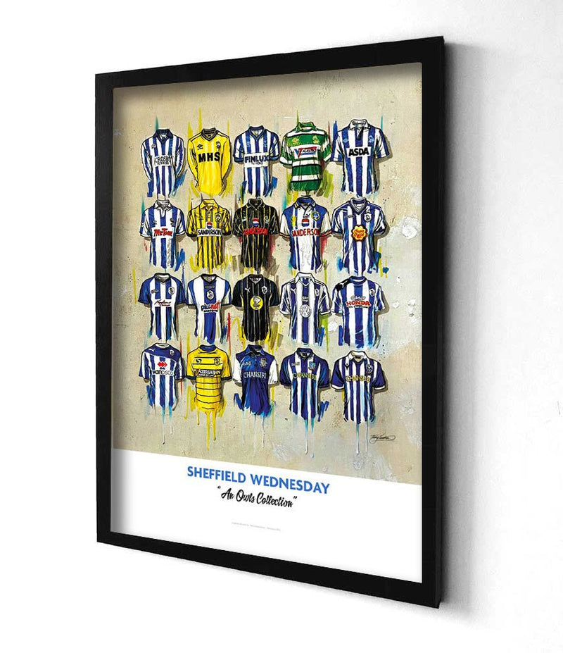 Sheffield Wednesday FC Shirts - A2 Signed Limited Edition Prints, side angle