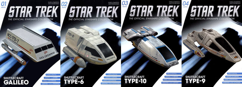 Shuttlecraft Set 1 (Galileo II & Goddard & Chaffee & Cochrane) Model Diecast Ship (Eaglemoss / Star Trek), in display