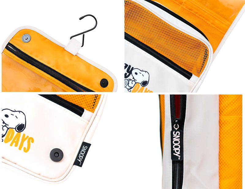 Snoopy Hanging Toiletry Bag with Hook and 3 Compartments side angle