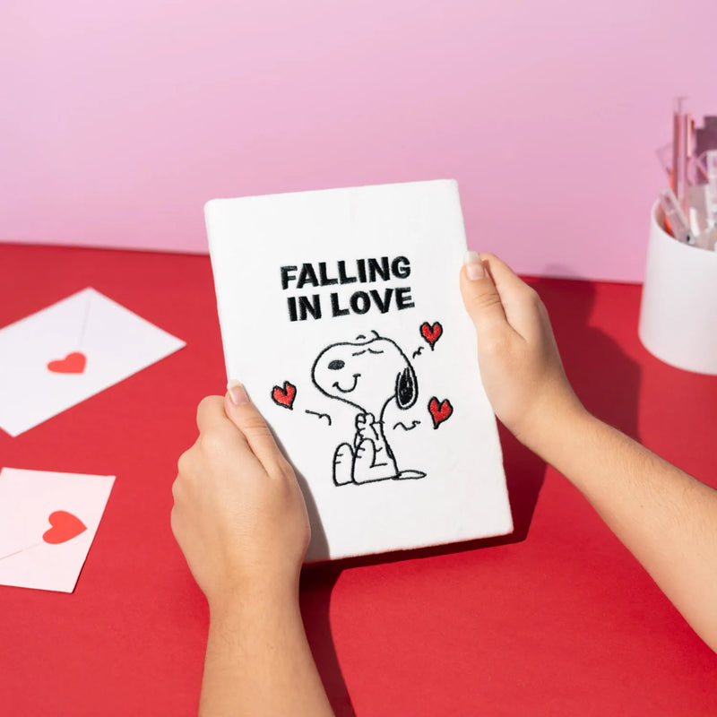Snoopy Love Season Premium A5 Notebook Plush Cover close up detail