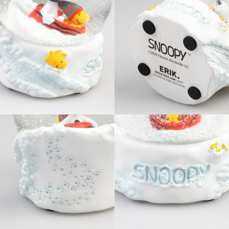 Snoopy Snow Globe Hand-Painted Resin and Glass side angle