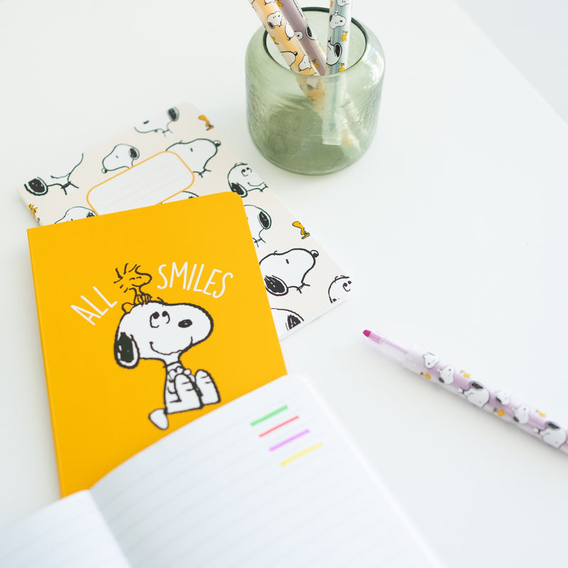 Snoopy Stationery Set with A6 Notebooks and Pencil Case close up detail