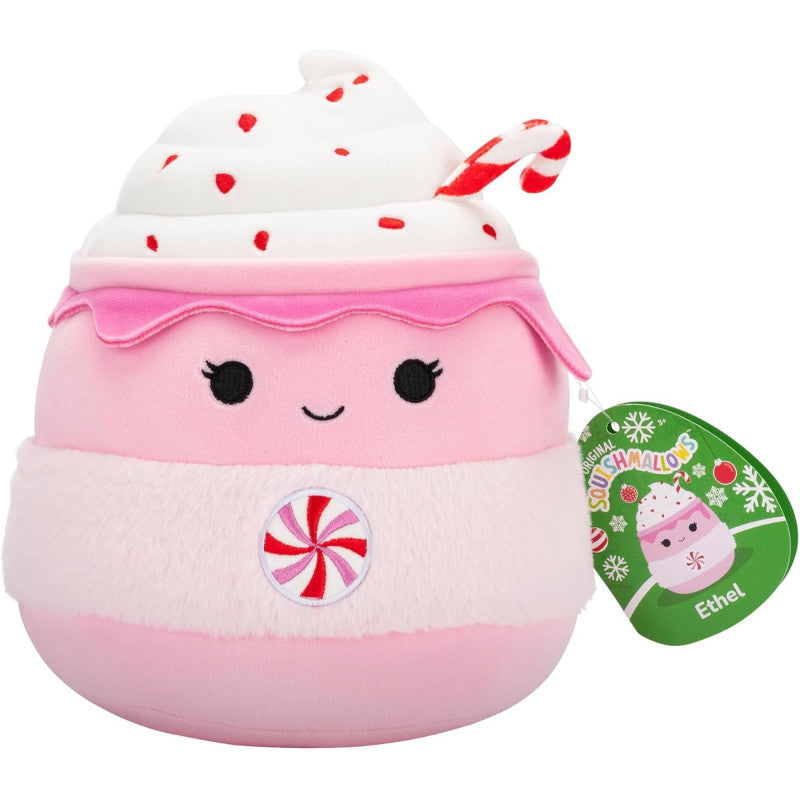 Squishmallows 7.5" Ethel The Pink Candy Cane Hot Chocolate Holiday Plush