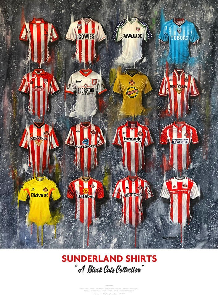Sunderland FC Shirts - A2 Signed Limited Edition Prints collectible from Terry Kneeshaw Art