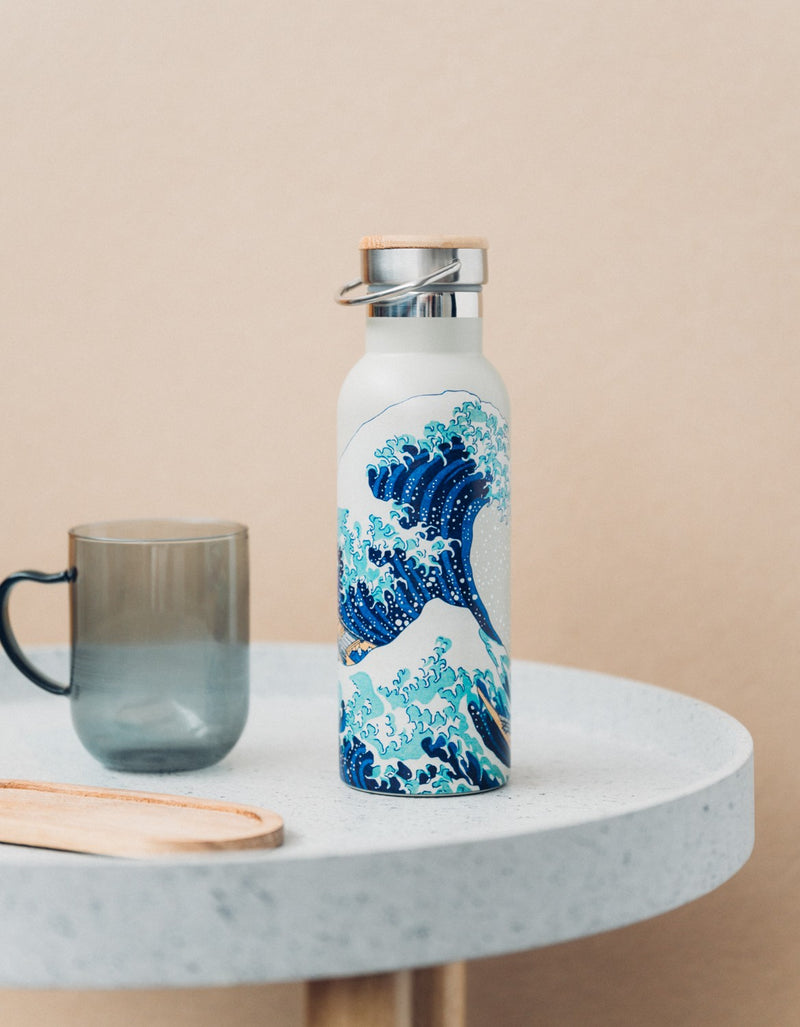 The Great Wave of Kanagawa Hokusai Metal Bottle with Handle side angle