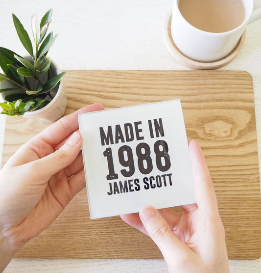 Personalised Birth Year Glass Coaster, alternate view