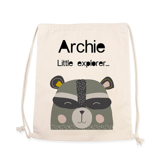 Personalised Children's Raccoon Cotton Nursery Bag