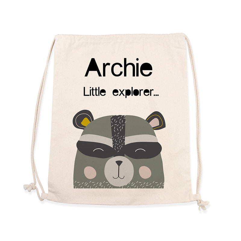 Personalised Children's Raccoon Cotton Nursery Bag