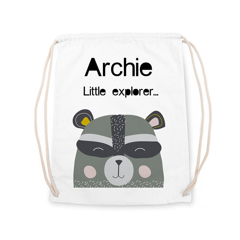Personalised Children's Raccoon Cotton Nursery Bag
