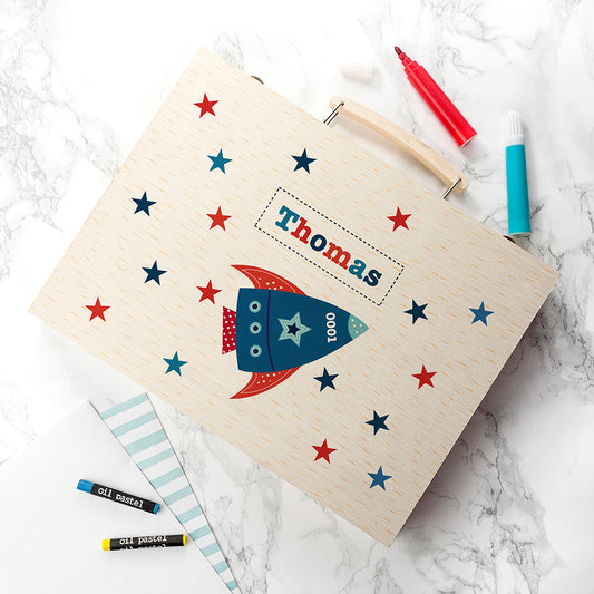 Personalised Kid's Space Rocket Colouring Set