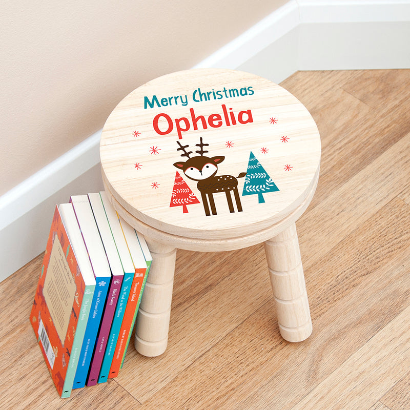 Personalised Kid's Reindeer Wooden Stool