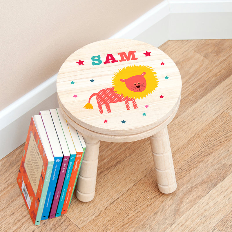 Personalised Kid's Lion Wooden Stool