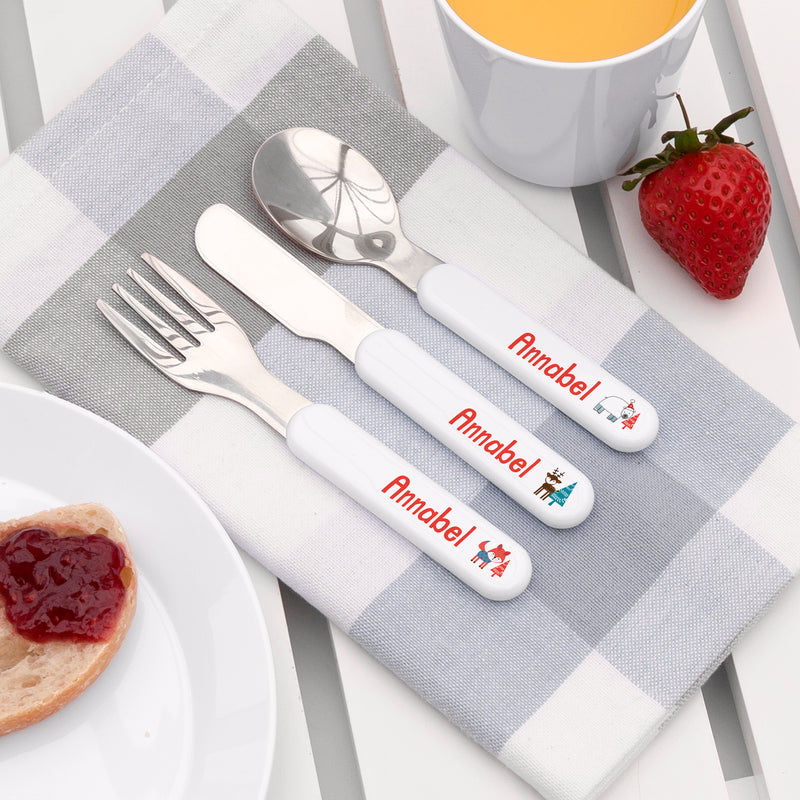 Personalised Kids Winter Wonderland Metal Cutlery Set