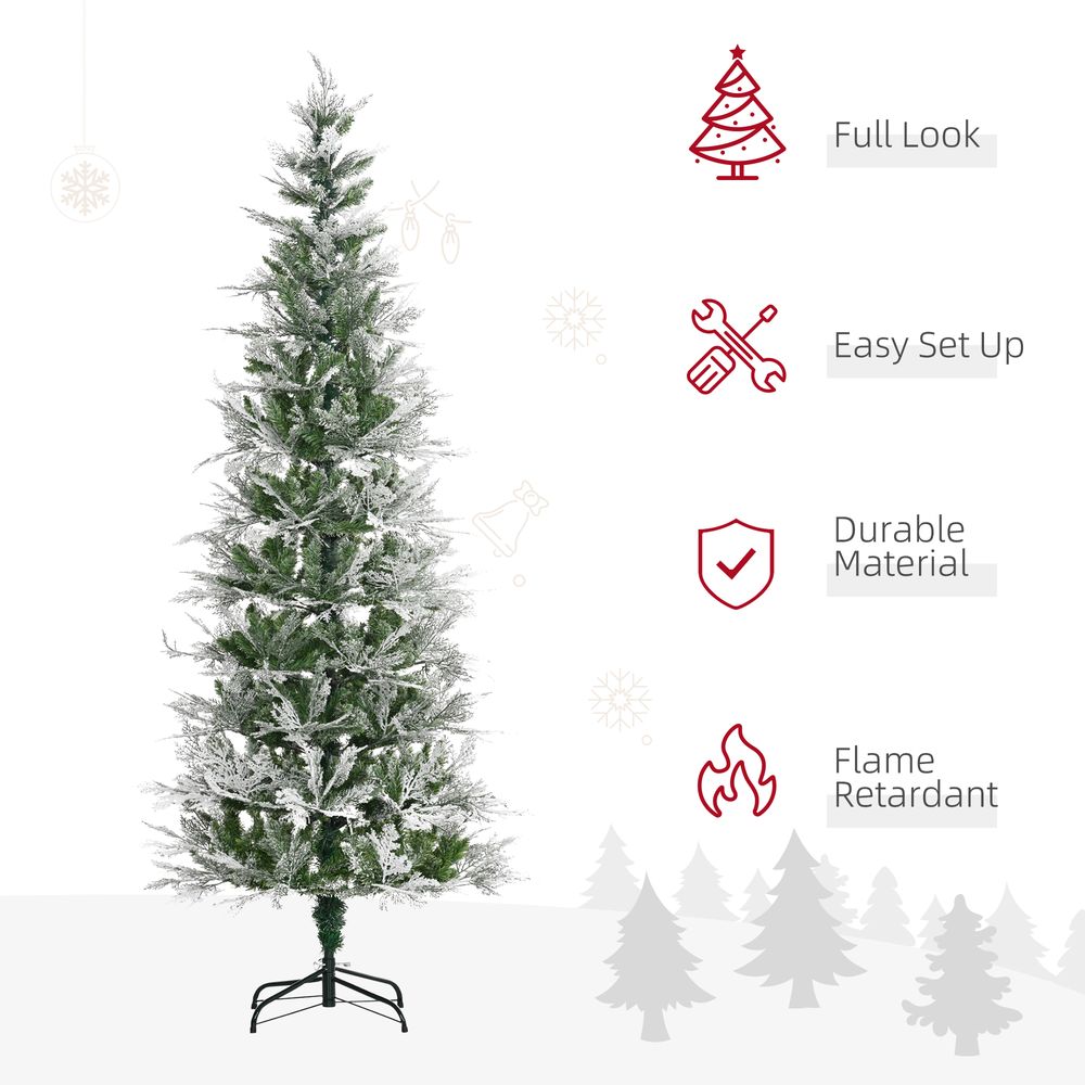 7 Foot Snow Flocked Artificial Christmas Tree (Pencil Shape)