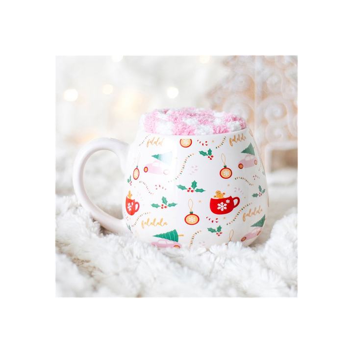 Sugarplum Fun Christmas Print Mug and Socks Set