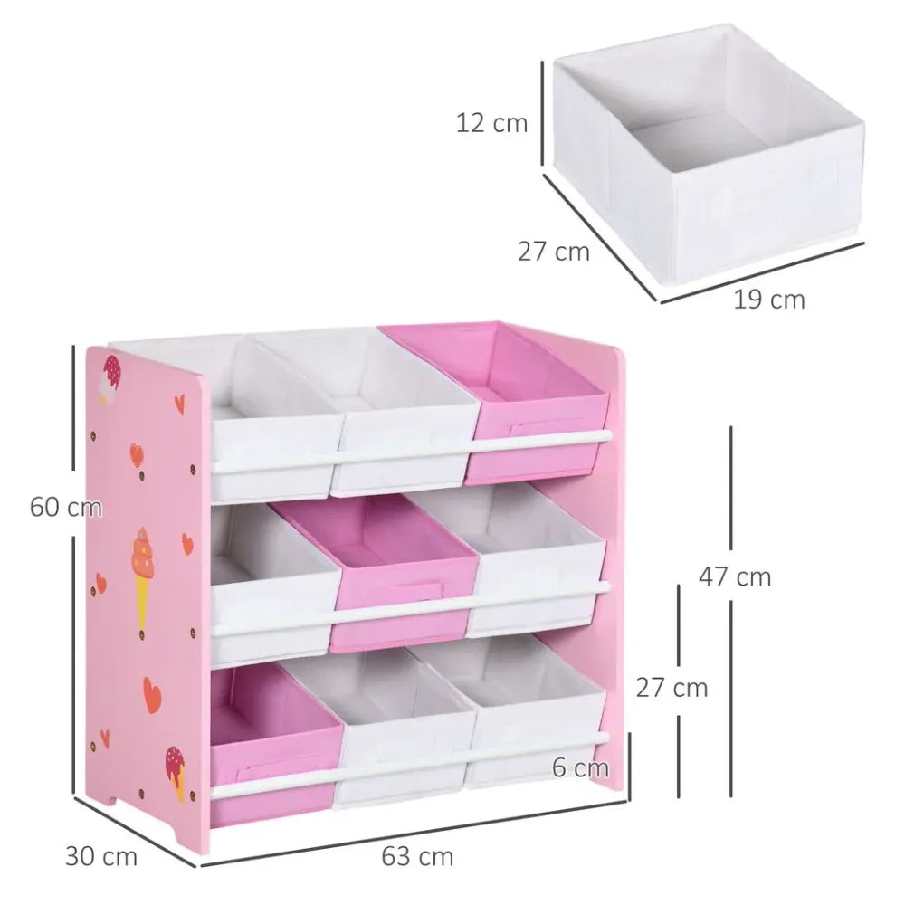 Pink Kids Storage Unit with 9 Removable Storage Baskets