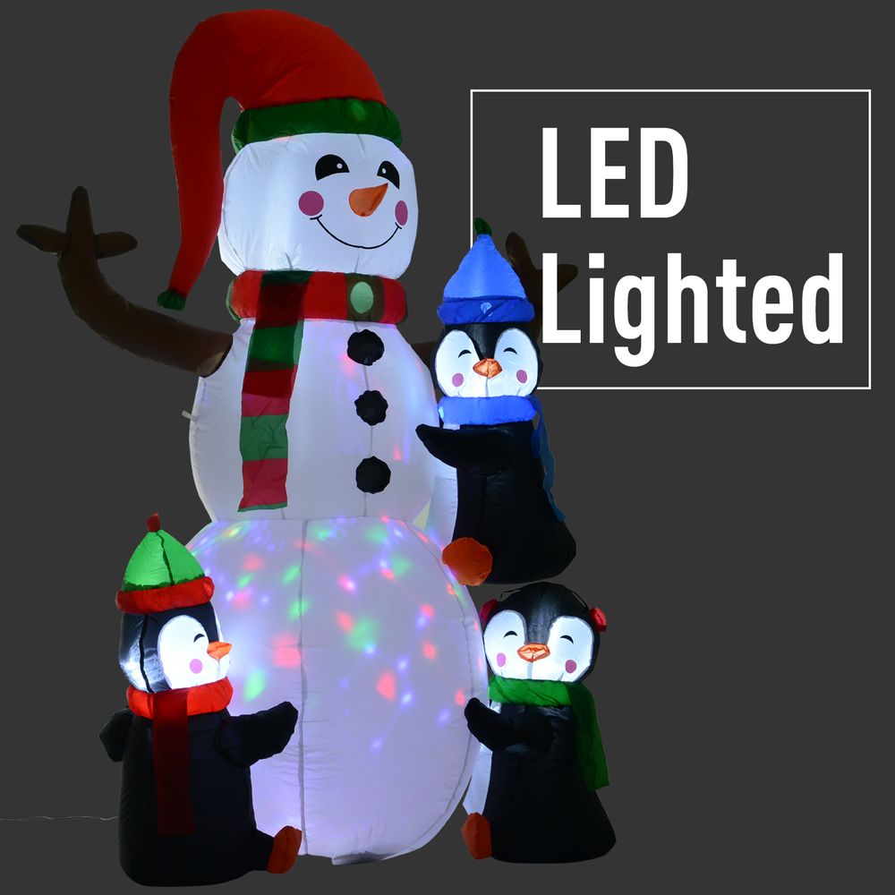 6ft Inflatable Snowman with Three Penguins LED Outdoor Decoration