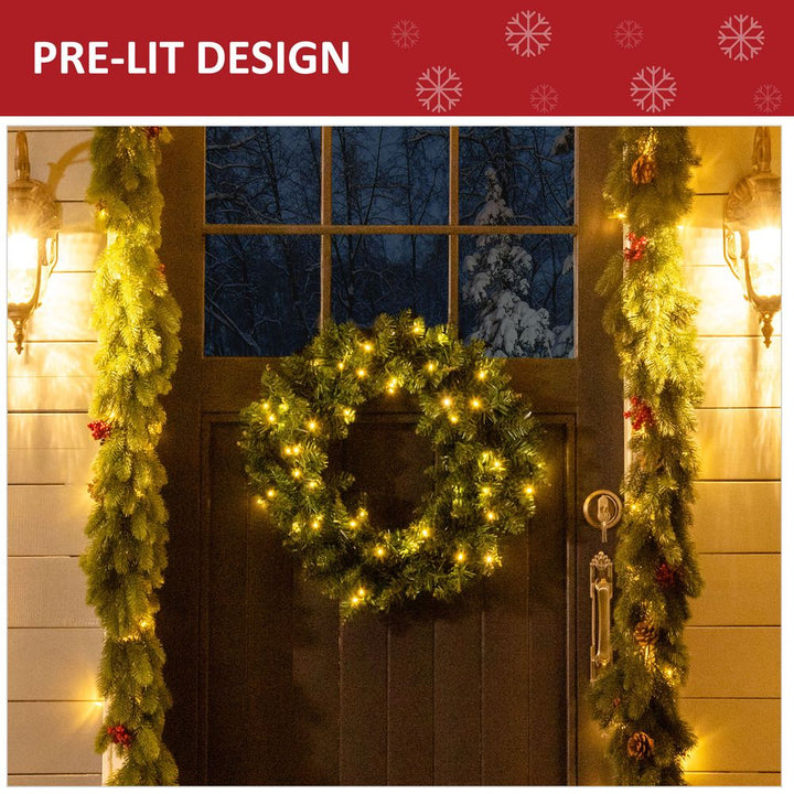 55cm Pre-Lit Xmas Wreath with 50 Warm White LEDs