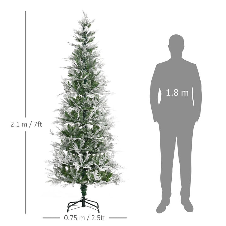 7 Foot Snow Flocked Artificial Christmas Tree (Pencil Shape)