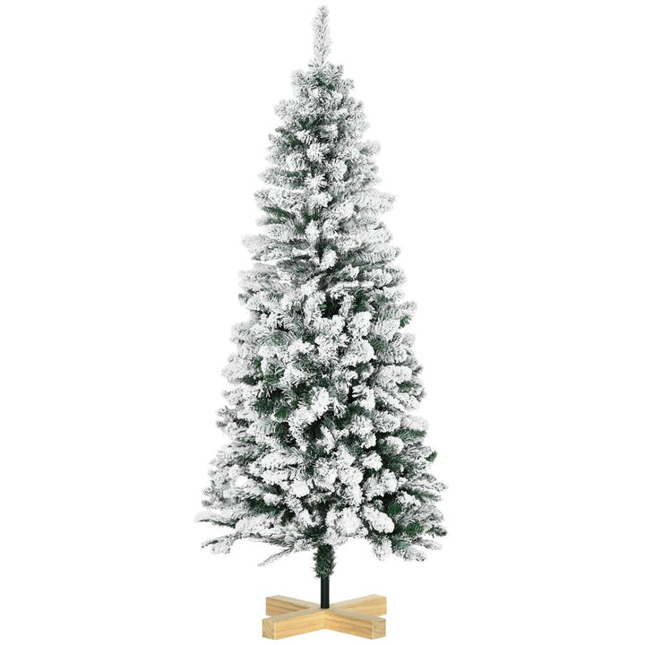 5ft Snow Flocked Artificial Christmas Tree (Pencil Shape, Green)