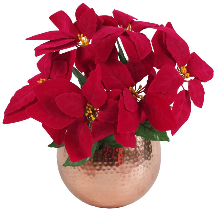 Christmas Red Poinsettia 40cm Copper Hammered Metal Planter