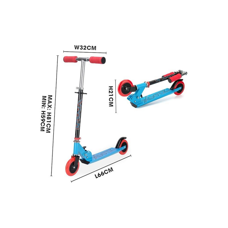 Xootz Kids' Folding Kick Scooter with Adjustable Handlebars - Blue, rear view