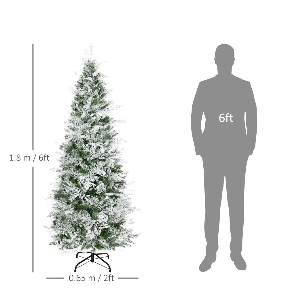 6ft Snow Flocked Artificial Christmas Tree Holiday(Pencil Shape)