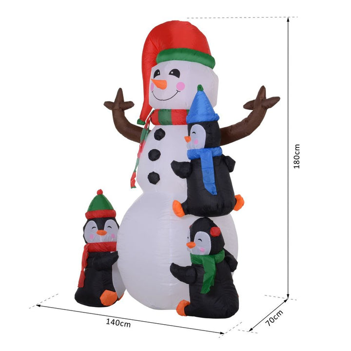 6ft Inflatable Snowman with Three Penguins LED Outdoor Decoration