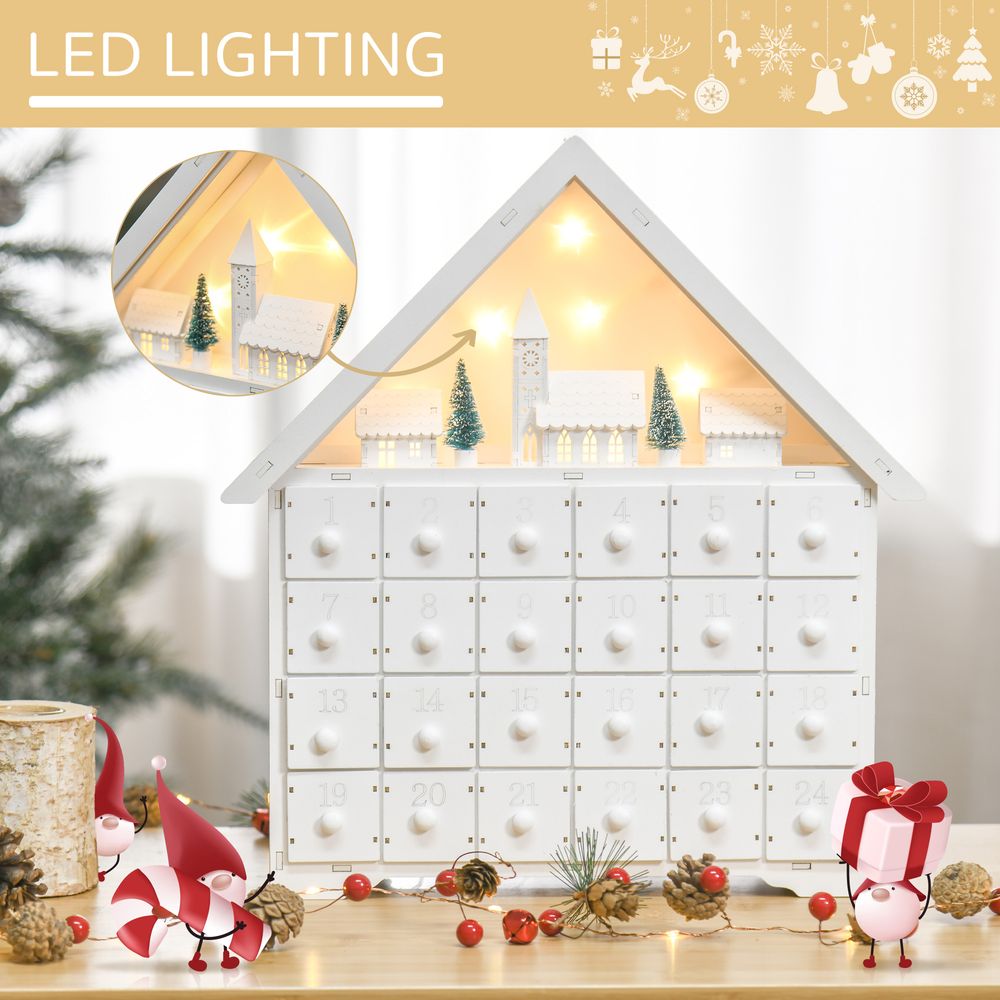 24-Drawer Christmas Wooden Light-Up Advent Calendar