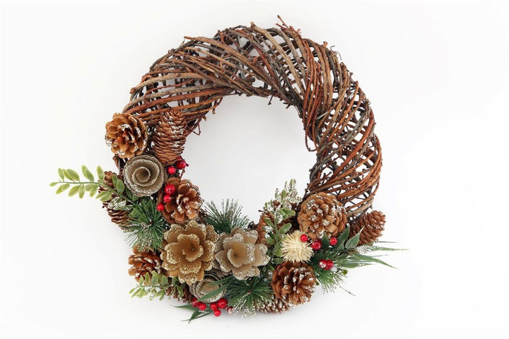 Twisted Pine & Berry Botanical Christmas Wreath (35cm) Decoration