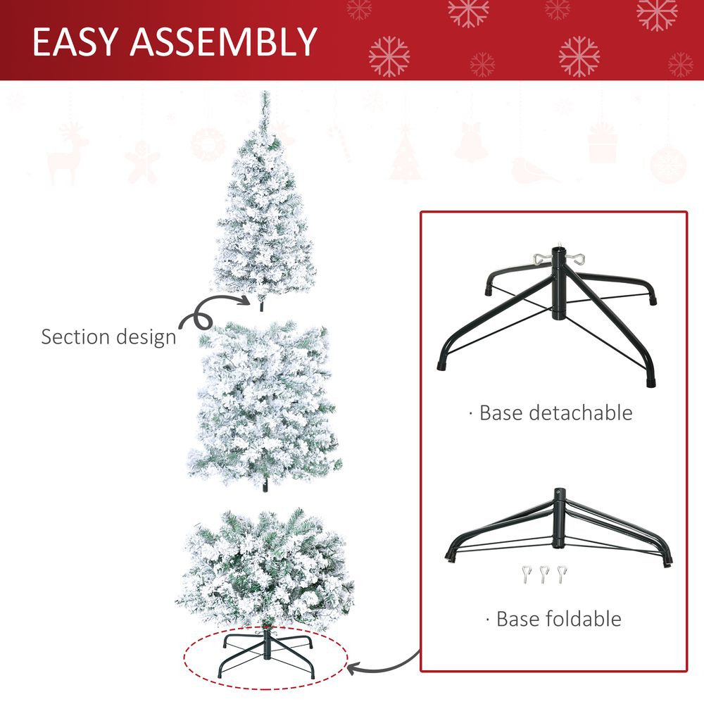 6ft Prelit Artificial Snow Flocked Christmas Tree Warm LED Light